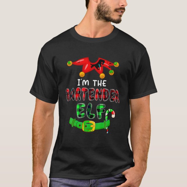 Jag är Bartender Elf Julafton Costumes Elf Älskare T Shirt (Framsida)