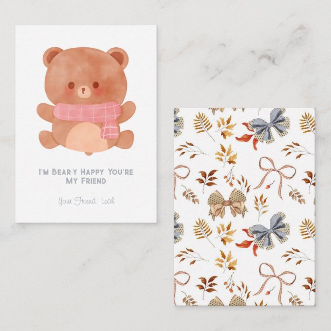Jag är Beary Lycklig. Du är min vän School Valenti Anteckningskort (Fram/baksida)