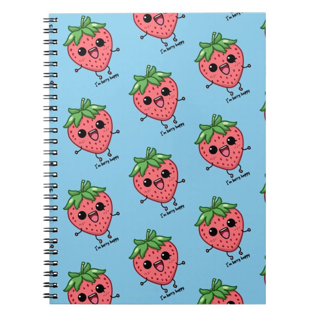 Jag är Berry Lycklig gullig kawaii-jordgubbshoppan Anteckningsbok (Framsidan)