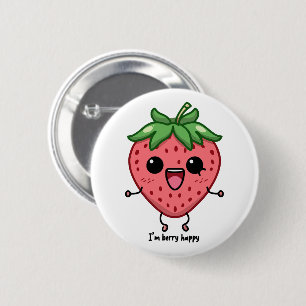 Jag är Berry Lycklig gullig kawaii-jordgubbshoppan Knapp