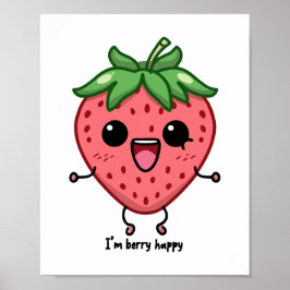 Jag är Berry Lycklig gullig kawaii-jordgubbshoppan Poster