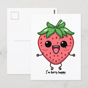Jag är Berry Lycklig gullig kawaii-jordgubbshoppan Vykort