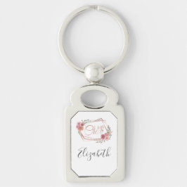 Jag är besättningsmedlem Blommigt Rosa Rosa Flowe Rektangulärt Silverfärgad Nyckelring