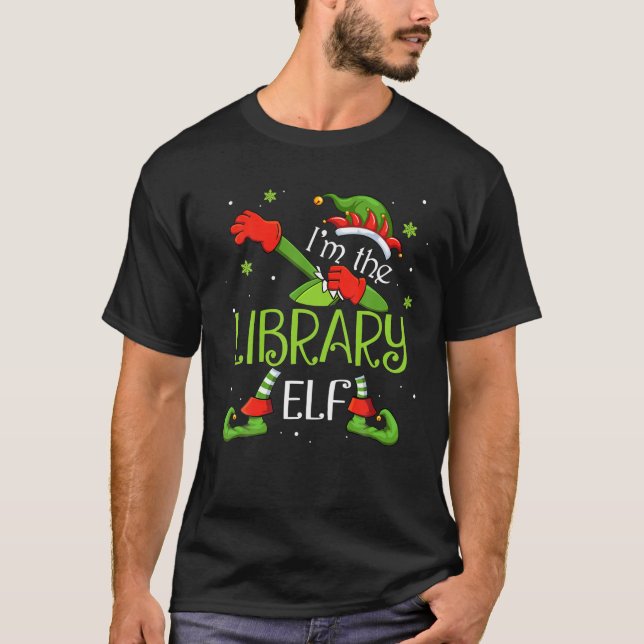 Jag är Bibliotek Elf Dabbing Jultomten Julafton T Shirt (Framsida)