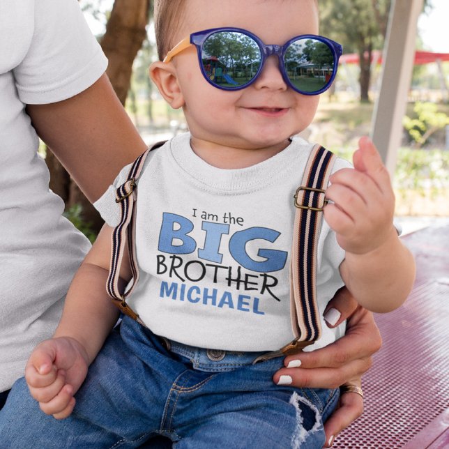 Jag är Big Brother Cute Blue Whimsimen Modern T Shirt (Skapare uppladdad)