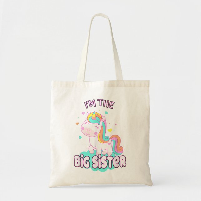 Jag är Big Sister Cute Unicorn Syskon Girls Fa Tygkasse (Framsidan)