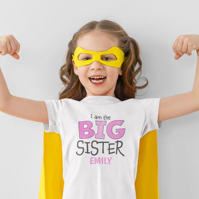 Jag är Big Sister Rosa Cute Modern Whimsime T Shirt (Skapare uppladdad)
