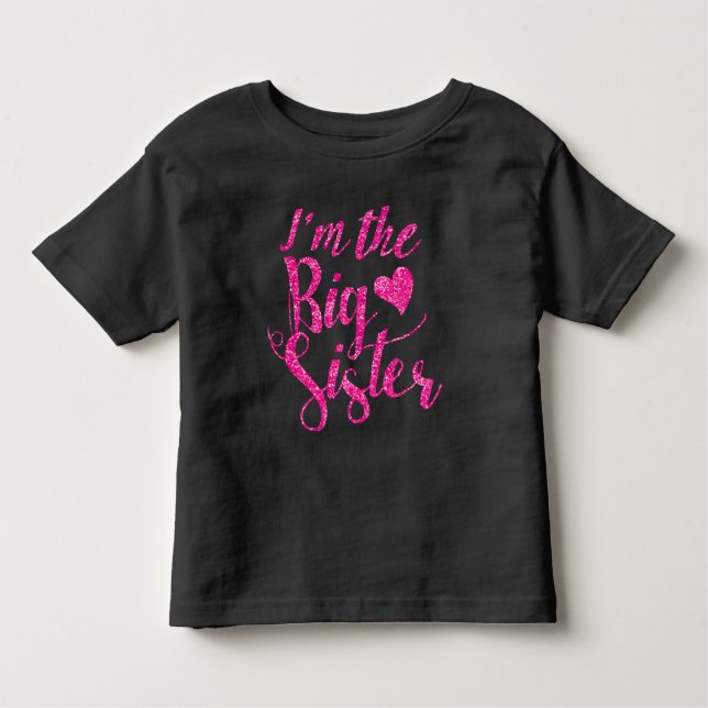 Jag är Big Sister Shock rosa Glitter-Print Tee (Framsida)