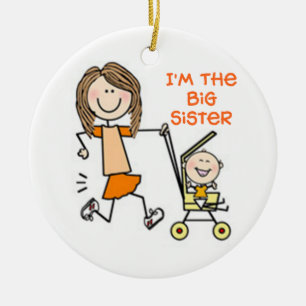 Jag är Big Sister Stick figur Julgransprydnad Keramik