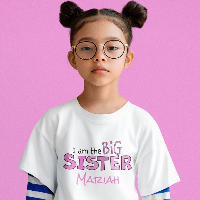 Jag är Big Sister Whimsical Rosa Modern T Shirt (I am the big sister custom t shirt)