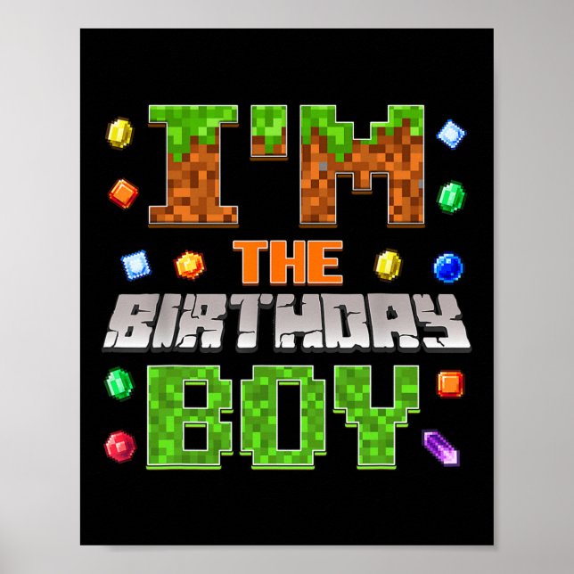 Jag är Birthday Boy Bday Party Video Gamer Pixel Poster (Framsidan)