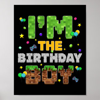 Jag är Birthday Boy Pixel Gamer Party Matching Fa Poster