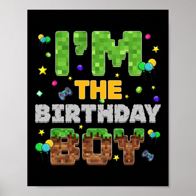 Jag är Birthday Boy Pixel Gamer Party Matching Fa Poster (Framsidan)