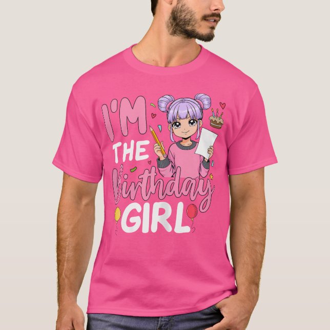 Jag är Birthday Girl Anime Sketching Girl T Shirt (Framsida)