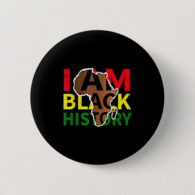 Jag är Black History Month Blm Afroamerikanska Män Knapp (Framsida)