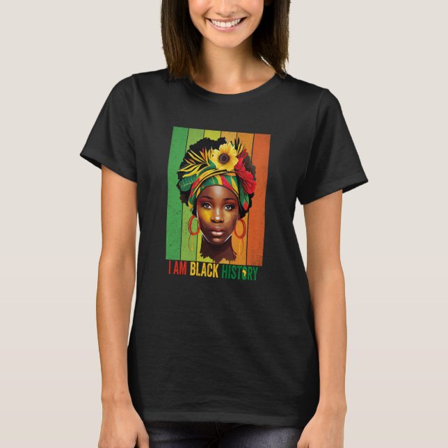 JAG ÄR BLACK HISTORY Women Girls Black Queen Month T Shirt (Framsida)