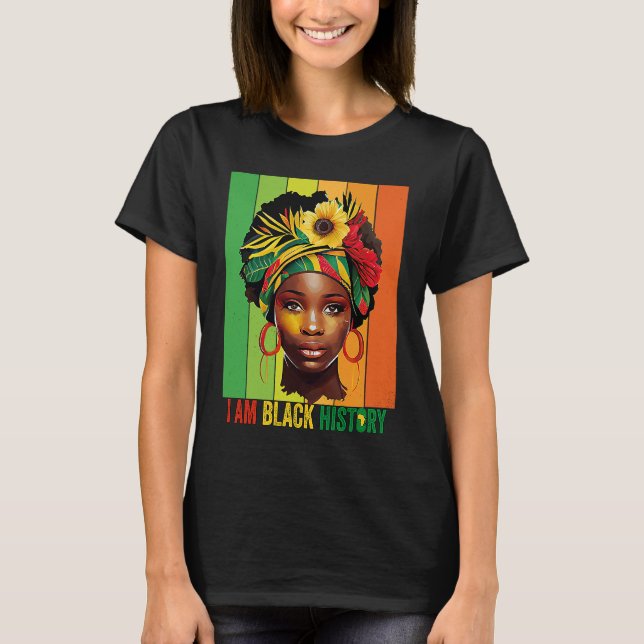 JAG ÄR BLACK HISTORY Women Girls Black Queen Month T Shirt (Framsida)