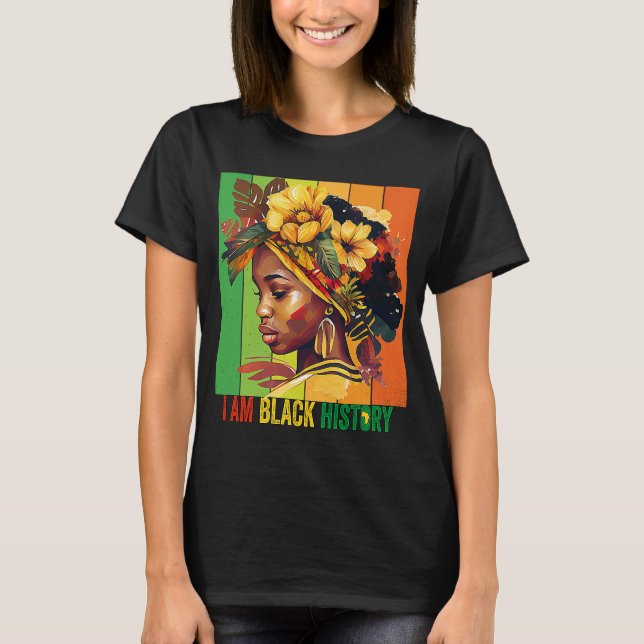 JAG ÄR BLACK HISTORY Women Girls Black Queen Month T Shirt (Framsida)
