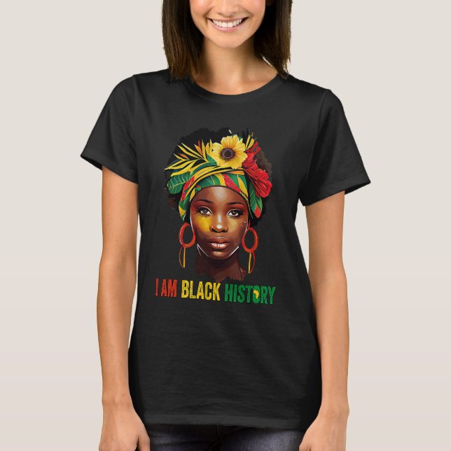 JAG ÄR BLACK HISTORY Women Girls Black Queen Month T Shirt (Framsida)