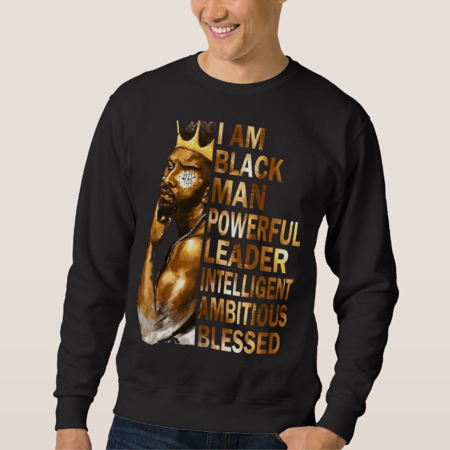 Jag är Black Man Kung Powerful Pappa Afro Melanin  Lång Ärmad Tröja (Framsida)