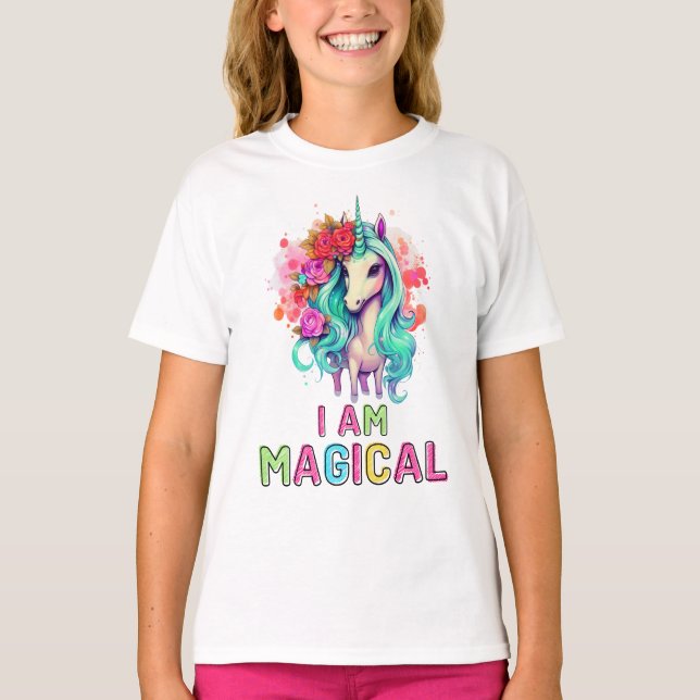 Jag är Blommigt Unicorn T Shirt (Framsida)
