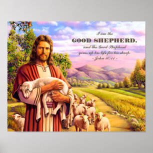Jag är Bra Shepherd. Jesus Painting Art Print Poster
