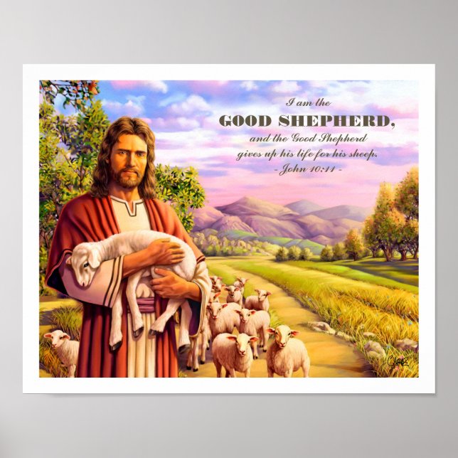 Jag är Bra Shepherd. Jesus Painting Art Print Poster (Framsidan)