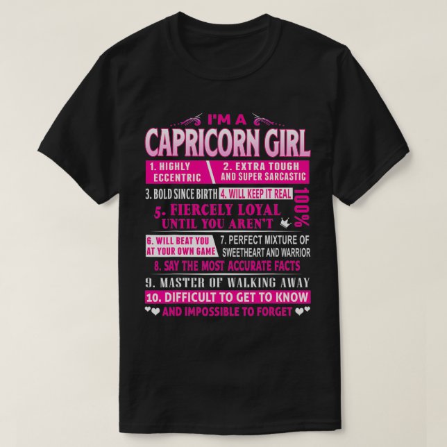Jag är Capricorn Girl Capricorn Birthday T Shirt (Design framsida)