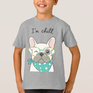 Jag är chill söt fransk bulldog med glasögon T-shi T Shirt