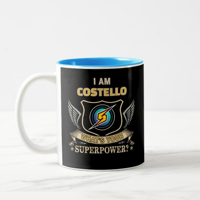 Jag är COSTELLO Vad är din superkraft Två-Tonad Mugg (Vänster)
