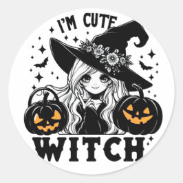 Jag är Cute Witch Stickers Runt Klistermärke