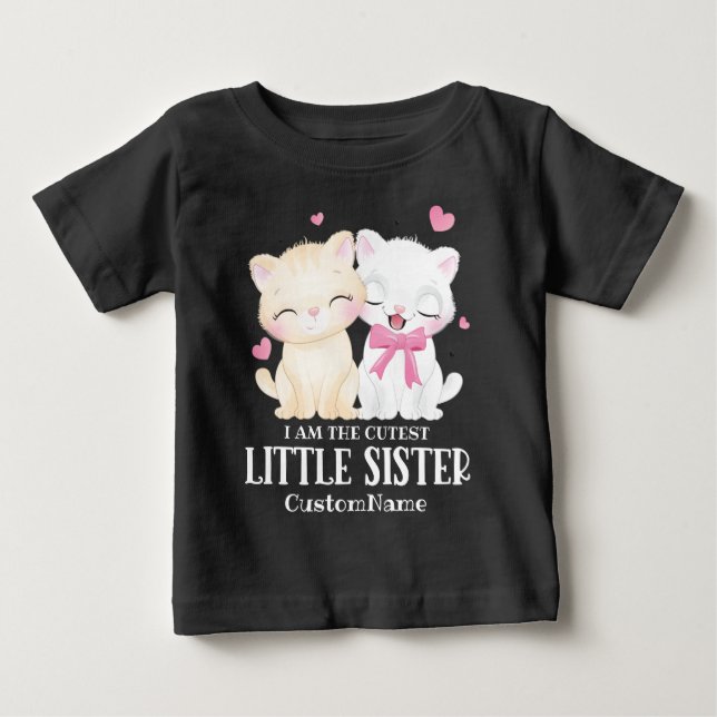 Jag är Cutest Little Sister Cute Cats Anpassningsb T Shirt (Framsida)