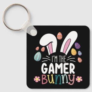 Jag är den gamer-kanin spelande påsk-tema nyckelring