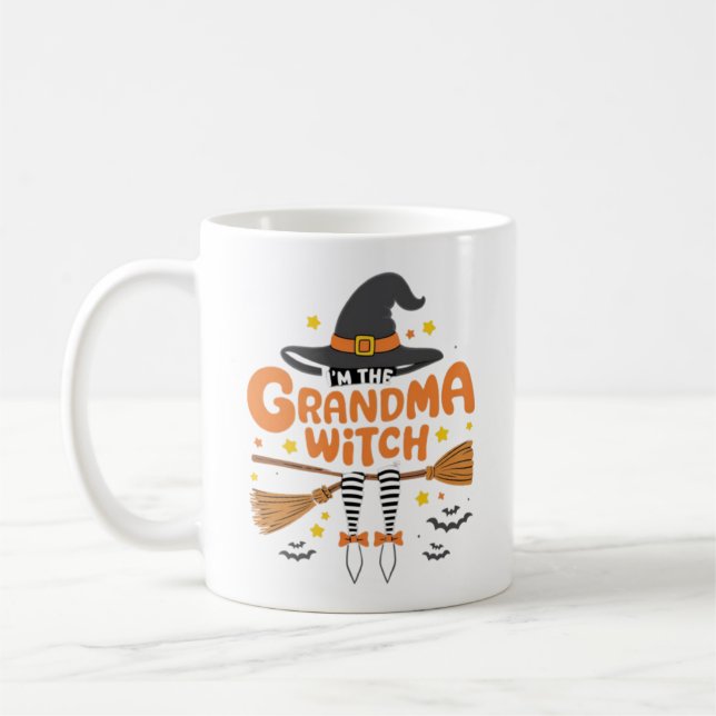 Jag är den gandma häxans konstiga halloween-design kaffemugg (Vänster)