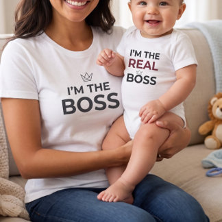 Jag är den riktiga bossbabyroliga matchande mamma t shirt