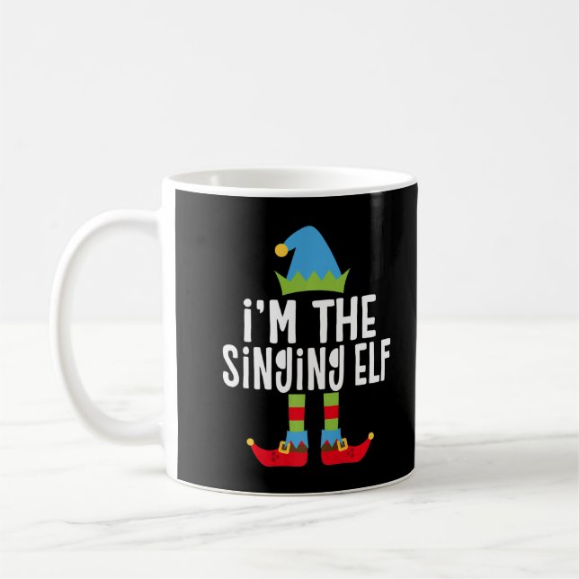Jag är den sångande Elf T-Shirt-matchande julklack Kaffemugg (Vänster)