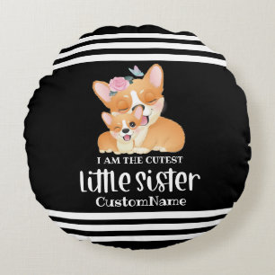 Jag är den söteste lilla systern söta Corgi hundar Rund Kudde