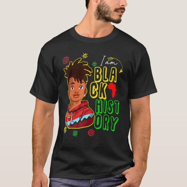 Jag är den starka afrikanska pojkens svarta histor t shirt (Framsida)