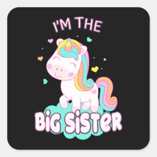 Jag är den store syster Unicorn Syskon Sisters Fyrkantigt Klistermärke