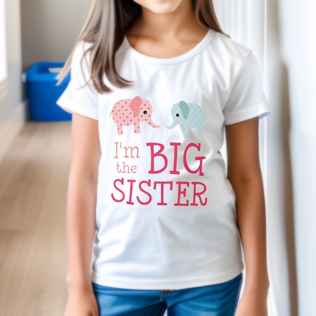 Jag är den storesyster tee skjorta söta elefanter  (Proud Big Sister 💗🐘)