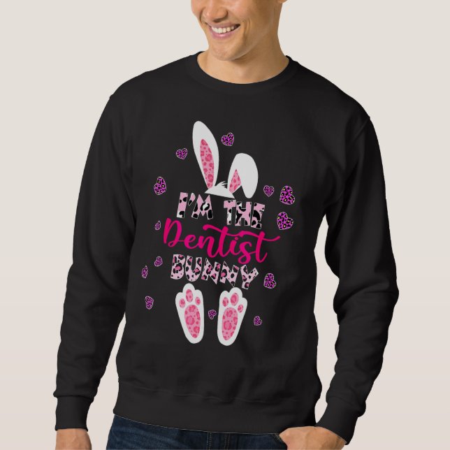 Jag är Dentist Bunny Cute Blommigt Leopard Play De Lång Ärmad Tröja (Framsida)