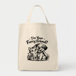 Jag Är Din Furry Vän   Handritad Katt & Hund Tygkasse