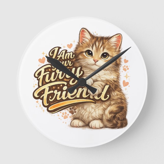 Jag Är Din Luffiga Vän Kattdesign Rund Klocka (Framsida)