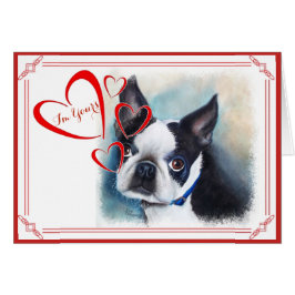 JAG ÄR DIN VALENTINE BLACK OCH WHITE BOSTON TERRIE HÄLSNINGSKORT