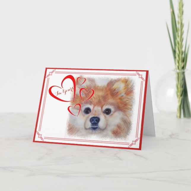 JAG ÄR DIN VALENTINE CUTE GOLDEN POMERANIAN HELGKORT (Framsida)