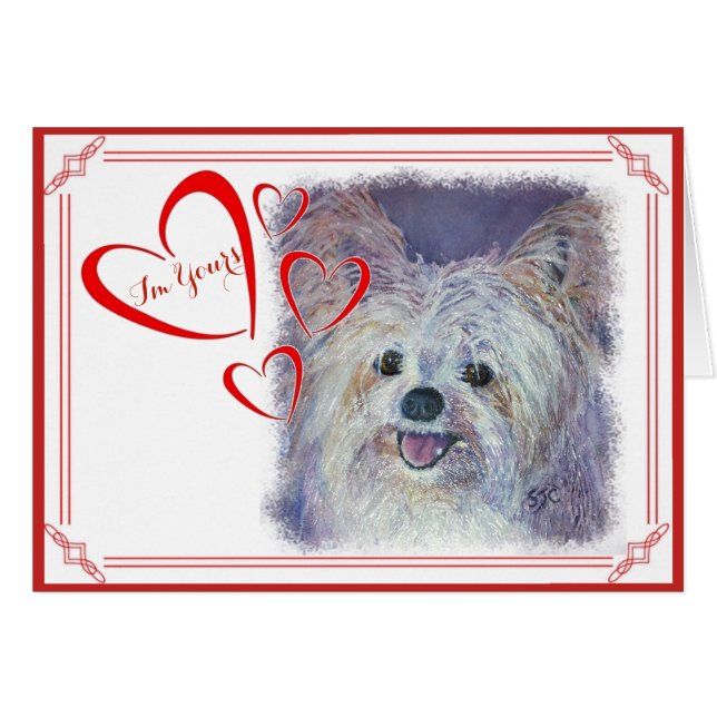JAG ÄR DIN VALENTINE CUTE WHITE YORKIE MIX HÄLSNINGSKORT (Framsidan Horizontal)