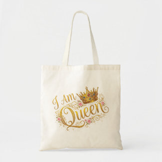 Jag Är Drottning Guld Kron Floral Design | Tote Vä Tygkasse