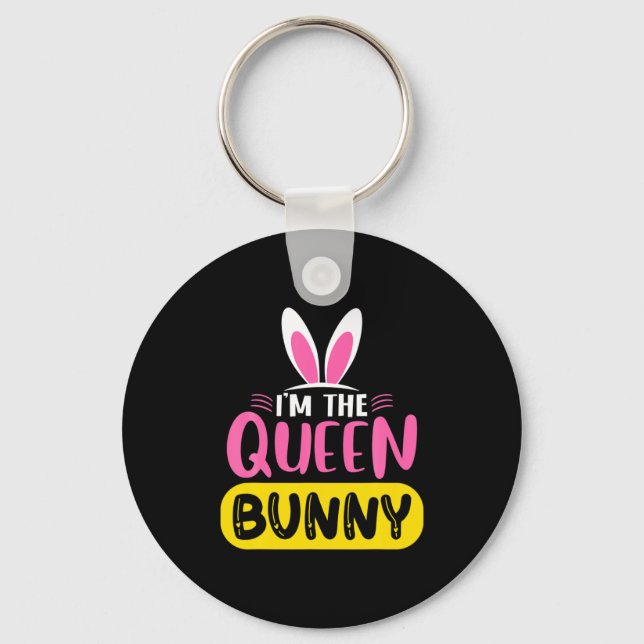 Jag är drottningen Bunny Rabbit Ears Ägg Rolig Pås Nyckelring (Framsida)