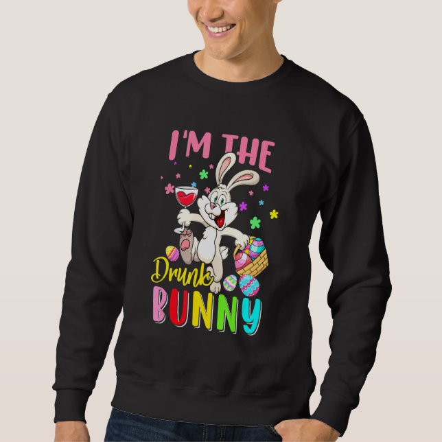 Jag är Drunk Bunny Cute Bunny Drinking Vin Easte Lång Ärmad Tröja (Framsida)
