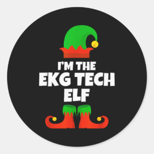 Jag är Ekg Tech Elf Familj Pyjamas Jul Elektrokard Runt Klistermärke
